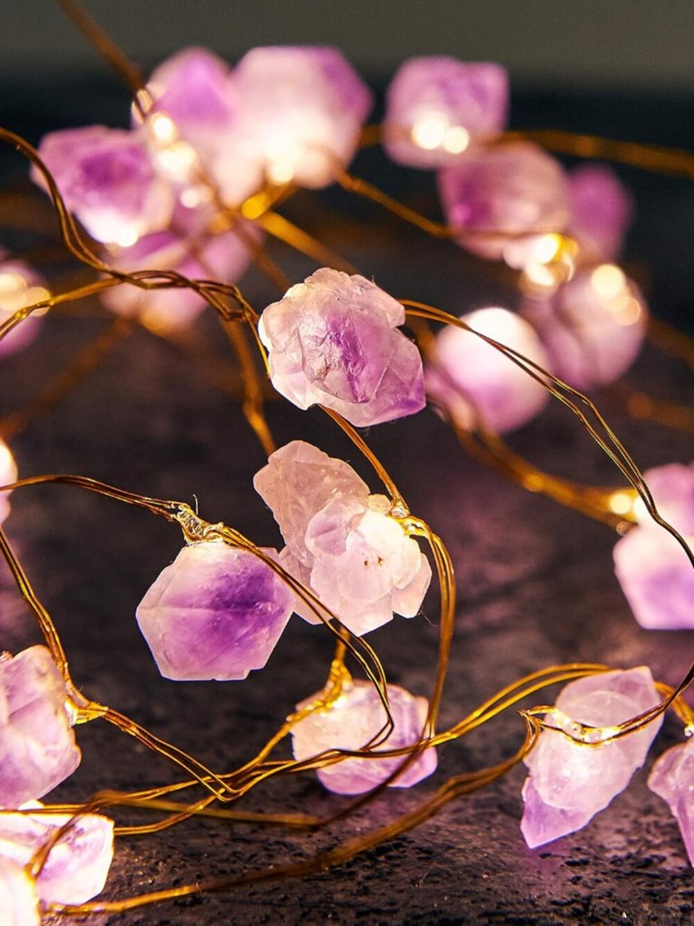 Nature Amethyst Crystal String Lights for Bedroom 10FT 40LEDs USB/Battery Operat